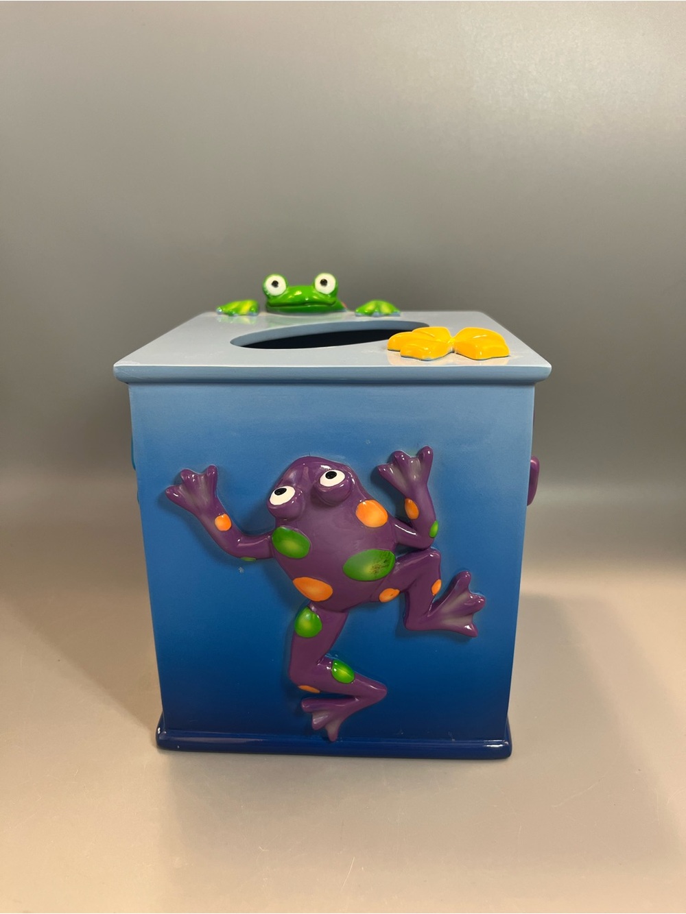 Jennifer Clark Blue Ombre 3D Tropical Frogs And Flowers Tissue Box Cover Holder